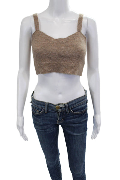 Zara Women Cropped Tank Top Beige Square Neck Sleeveless Acrylic Button Size M
