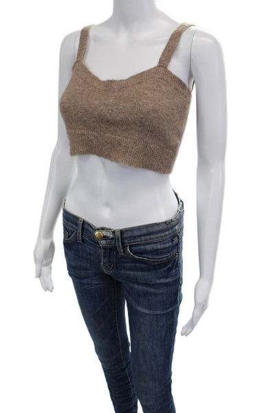 Zara Women Cropped Tank Top Beige Square Neck Sleeveless Acrylic Button Size M