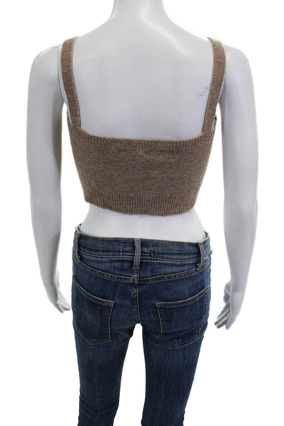 Zara Women Cropped Tank Top Beige Square Neck Sleeveless Acrylic Button Size M