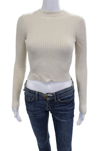 Zara Unisex Pullover Striped Crewneck Long Sleeve Sweater Beige Size L