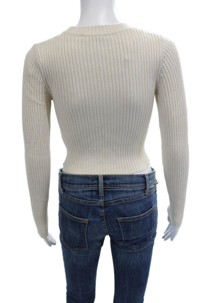 Zara Unisex Pullover Striped Crewneck Long Sleeve Sweater Beige Size L