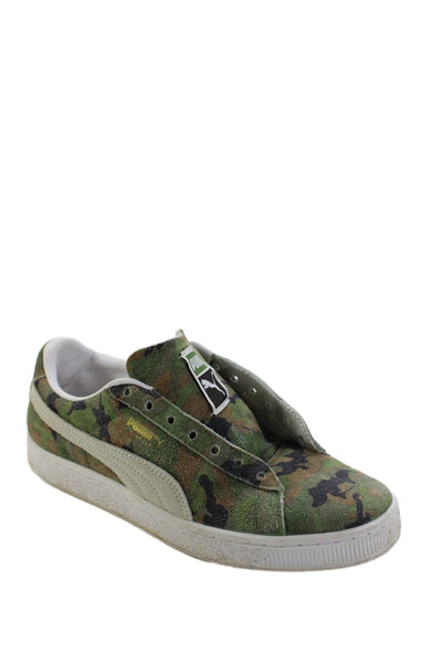 Puma Womens Suede Camouflage Print Lace Up Sneakers Green Size 7