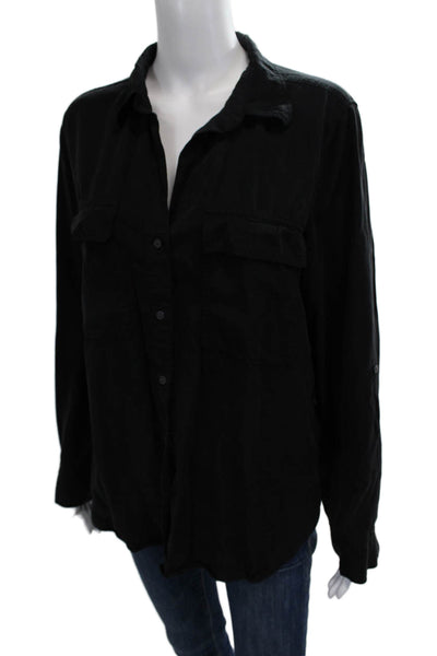 Babaton Womens Collared Button-Up Tencel Top Black Long Sleeve Size M