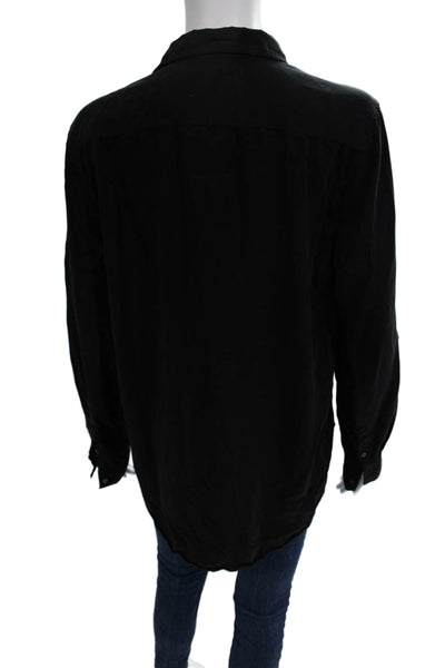 Babaton Womens Collared Button-Up Tencel Top Black Long Sleeve Size M