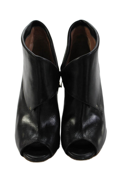 Sigerson Morrison Womens Leather Peep Toe Ankle Booties Black Size 6