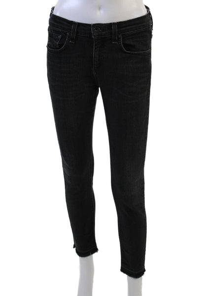 Rag & Bone Womens Ankle Skinny Jeans Black Mid Rise Button Size 26