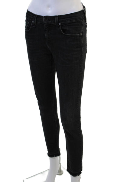 Rag & Bone Womens Ankle Skinny Jeans Black Mid Rise Button Size 26