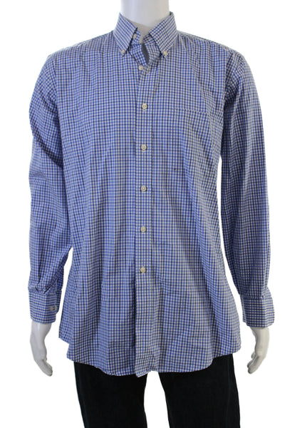 Kirkland Signature Mens ButtonDown Checked Blue Cotton Long Sleeve Shirt Size M