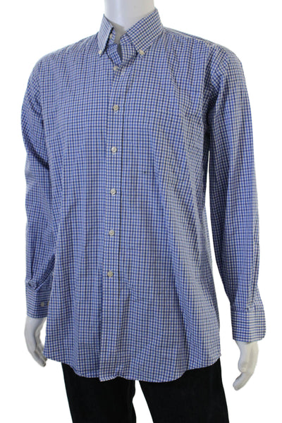 Kirkland Signature Mens ButtonDown Checked Blue Cotton Long Sleeve Shirt Size M