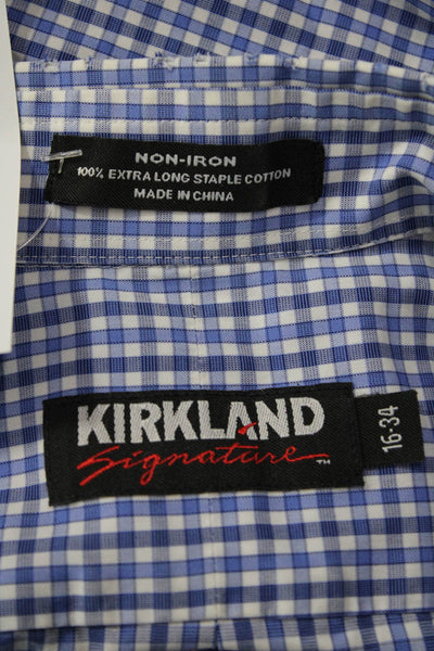 Kirkland Signature Mens ButtonDown Checked Blue Cotton Long Sleeve Shirt Size M