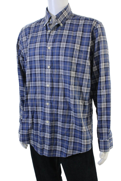 Brooks Brothers Mens Button-Down Plaid Collared Long Sleeve Blue Shirt Size L