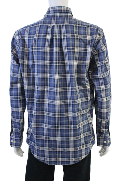 Brooks Brothers Mens Button-Down Plaid Collared Long Sleeve Blue Shirt Size L