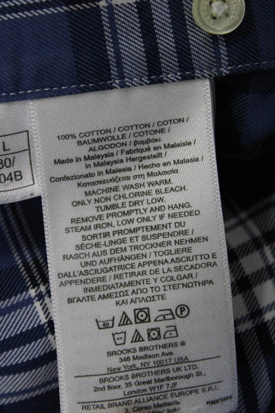 Brooks Brothers Mens Button-Down Plaid Collared Long Sleeve Blue Shirt Size L