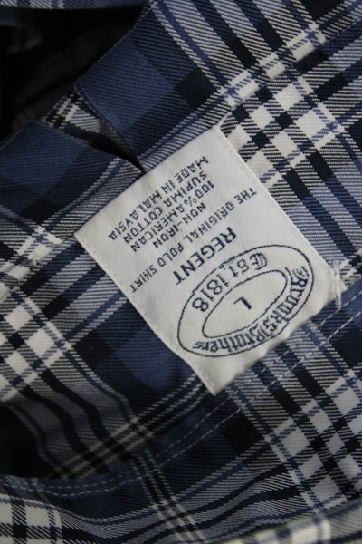 Brooks Brothers Mens Button-Down Plaid Collared Long Sleeve Blue Shirt Size L