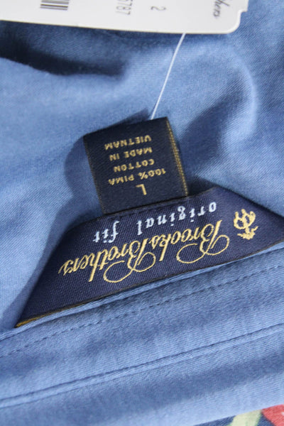 Brooks Brothers Mens Polo Short Sleeve Collared Floral Blue Cotton Size L