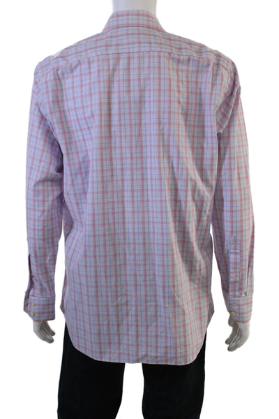 Banana Republic Mens Check Cotton Button Up Spread Collar Light Blue Size L