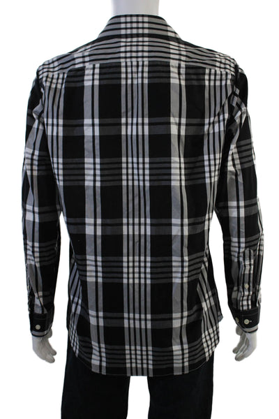 Banana Republic Mens Point Collar Plaid Button-Up Long Sleeve Black Size L
