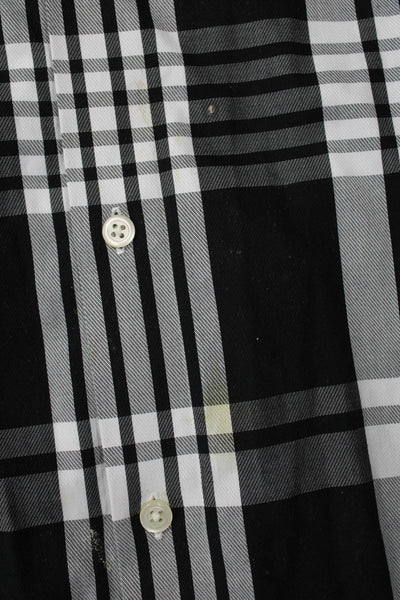 Banana Republic Mens Point Collar Plaid Button-Up Long Sleeve Black Size L