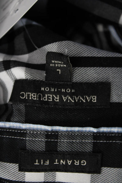 Banana Republic Mens Point Collar Plaid Button-Up Long Sleeve Black Size L