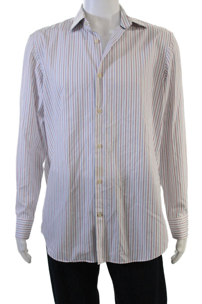 Banana Republic Mens Long Sleeve Point Collar Striped Dress Shirt White Size L