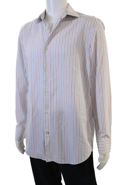Banana Republic Mens Long Sleeve Point Collar Striped Dress Shirt White Size L
