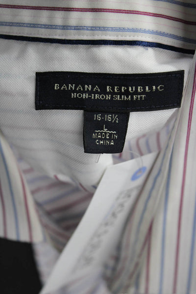 Banana Republic Mens Long Sleeve Point Collar Striped Dress Shirt White Size L