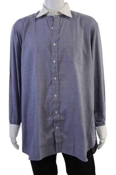 Turnbull & Asser Mens Point Dress Shirt Blue Check Big & Tall Size L