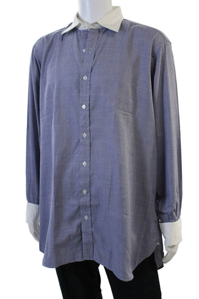 Turnbull & Asser Mens Point Dress Shirt Blue Check Big & Tall Size L