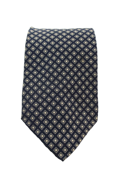 Polo Ralph Lauren Mens Silk Square Print Necktie Navy Blue Beige