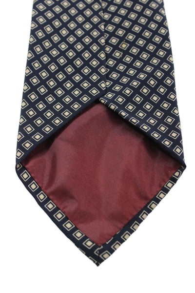 Polo Ralph Lauren Mens Silk Square Print Necktie Navy Blue Beige