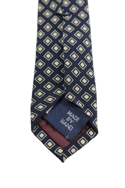 Polo Ralph Lauren Mens Silk Square Print Necktie Navy Blue Beige