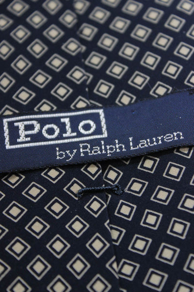 Polo Ralph Lauren Mens Silk Square Print Necktie Navy Blue Beige