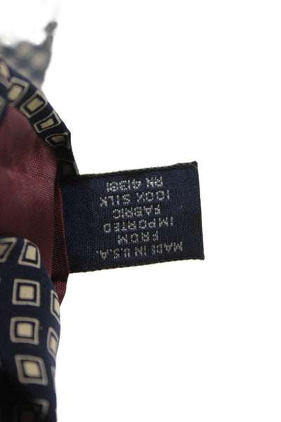 Polo Ralph Lauren Mens Silk Square Print Necktie Navy Blue Beige