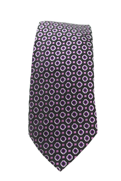 Armani Collezioni Mens Silk Geometric Print Necktie Black Purple