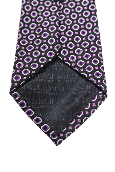 Armani Collezioni Mens Silk Geometric Print Necktie Black Purple