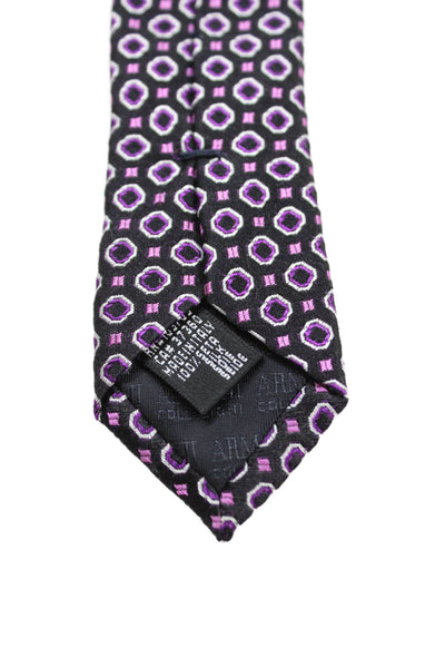 Armani Collezioni Mens Silk Geometric Print Necktie Black Purple