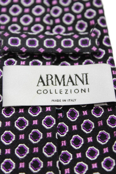 Armani Collezioni Mens Silk Geometric Print Necktie Black Purple