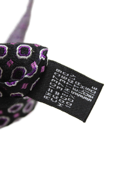 Armani Collezioni Mens Silk Geometric Print Necktie Black Purple