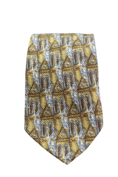 Ermenegildo Zegna Mens Silk Printed Necktie Brown Grey