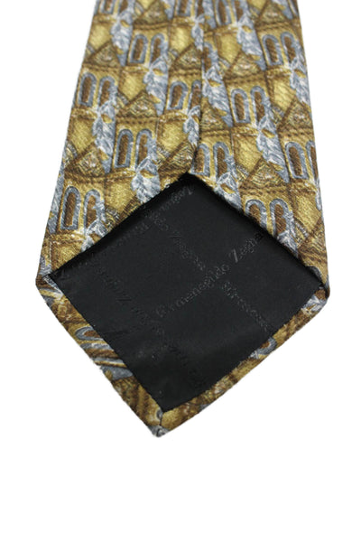 Ermenegildo Zegna Mens Silk Printed Necktie Brown Grey
