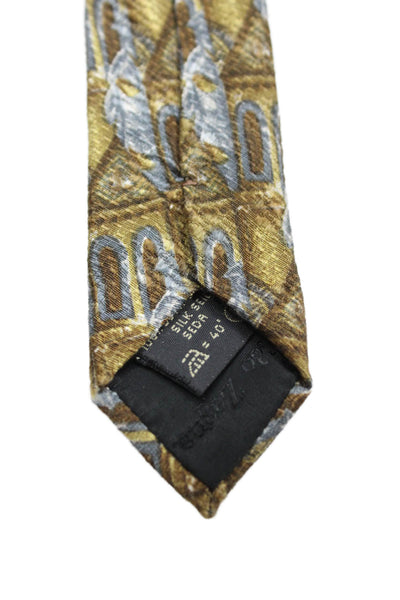 Ermenegildo Zegna Mens Silk Printed Necktie Brown Grey