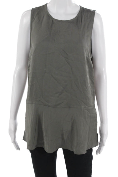 Theory Womens Sleeveless Silk Tunic Zip Round Neck Dark Gray Size L