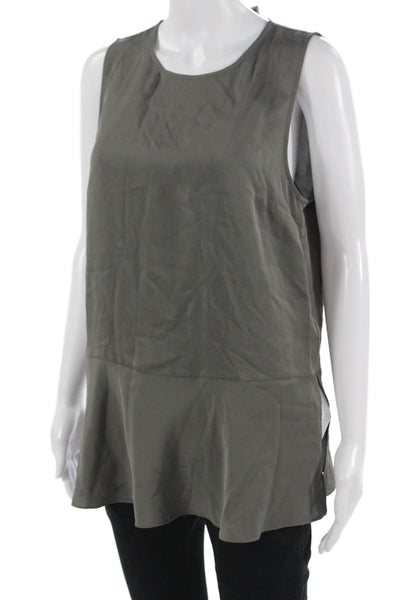 Theory Womens Sleeveless Silk Tunic Zip Round Neck Dark Gray Size L