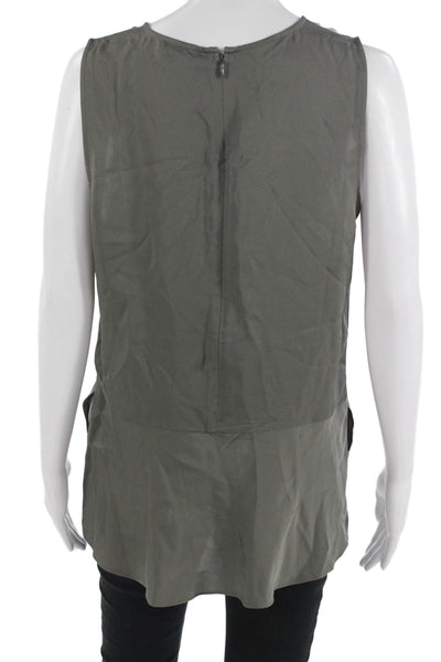 Theory Womens Sleeveless Silk Tunic Zip Round Neck Dark Gray Size L