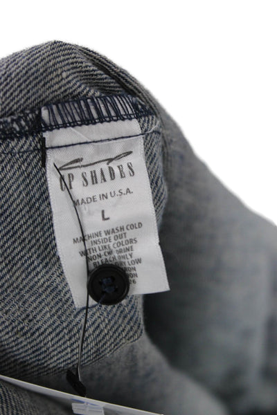 Shirt Mens Button-Down Collared Long Sleeve Blue Linen Cotton Solid Size L