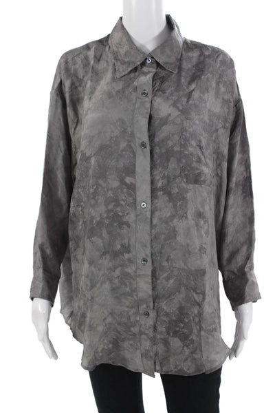 Elizabeth & James Womens Dark Gray Silk Button Up Blouse Long Sleeve Size L