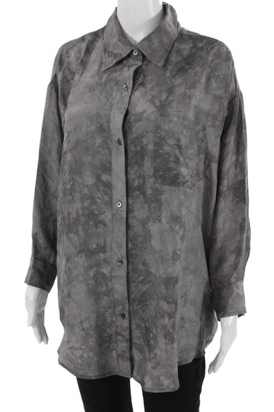 Elizabeth & James Womens Dark Gray Silk Button Up Blouse Long Sleeve Size L