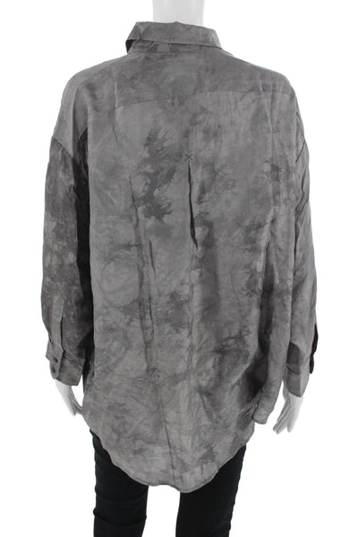 Elizabeth & James Womens Dark Gray Silk Button Up Blouse Long Sleeve Size L