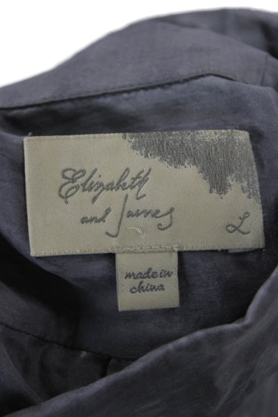 Elizabeth & James Womens Dark Gray Silk Button Up Blouse Long Sleeve Size L