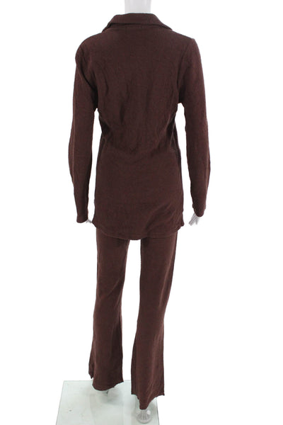 Skin Womens Button Down Shirt Pant Set Brown Cotton Blend Size 1